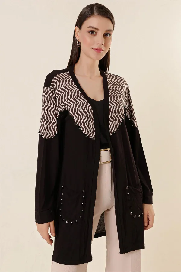 Pulpayet Detaylı Cepli S Desenli Likralı Hırka