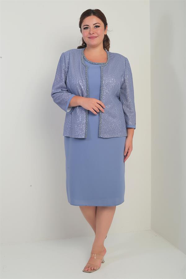 Robe sans manches doublée pour femme avec veste ornée de sequins et de pierres, ensemble deux pièces grande taille