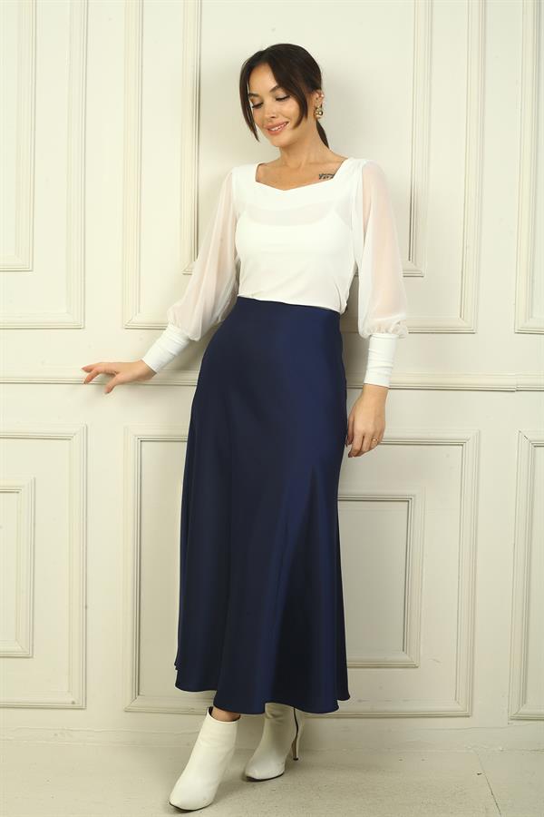 Jupe longue en satin pour femme avec taille élastique