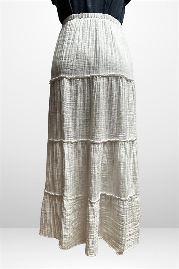 Kadın Beli Lastikli Katlı Müslin Uzun Etek