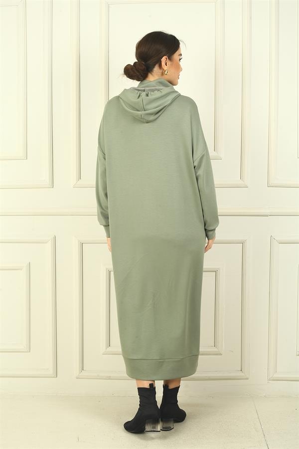 Kadın Yaka Fermuarlı Kapüşonlu Torba Cepli Rahat Kalıp Oysho Uzun  Elbise