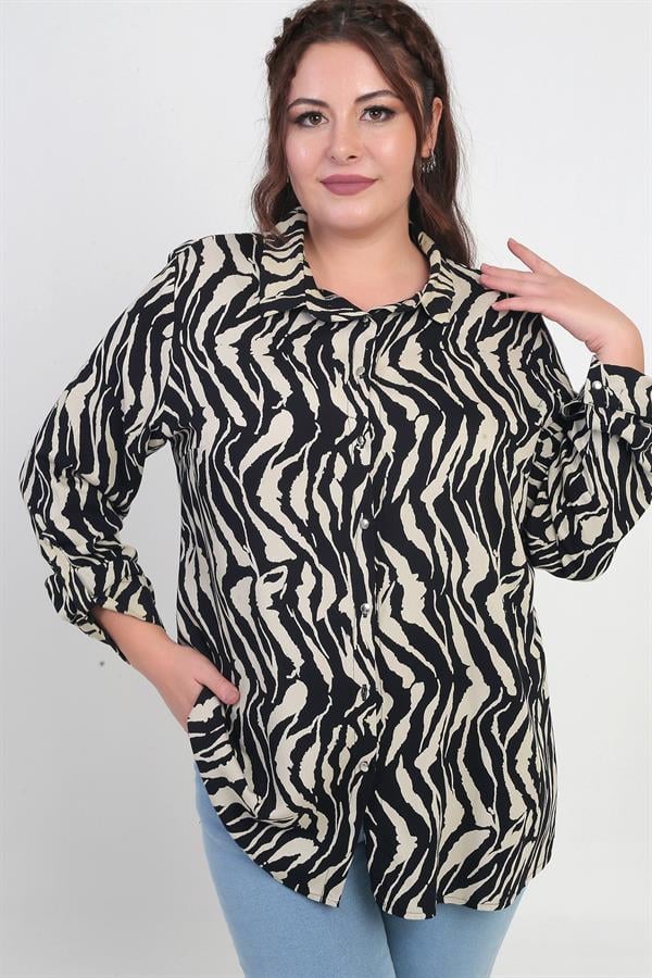 Chemise grande taille pour femme avec manches repliées et motif