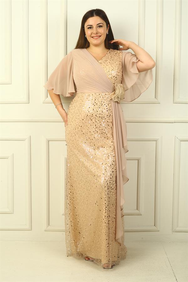 Robe longue BB pour femme, doublée de mousseline et ornée de perles et de sequins