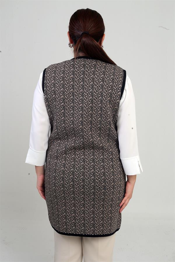 Gilet long en maille grande taille pour femme, avec fermeture éclair sur le devant et motif de poche