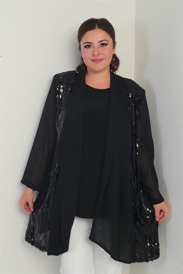 Ensemble 2 pièces pour femme, blouse en lycra à col rond et veste en mousseline à sequins, grandes tailles