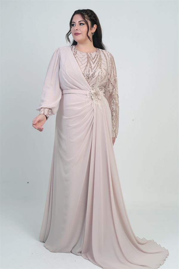 Robe longue en mousseline grande taille pour femme, ornée de sequins et de perles, doublée et à taille fleurie.