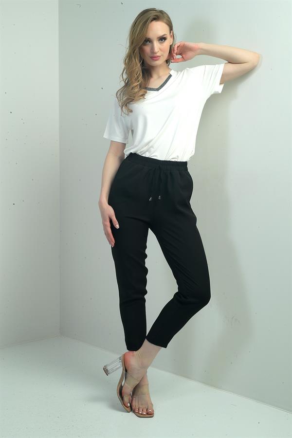 Kadın Beli Lastikli Yandan Cepli Havuç Paça Pantolon