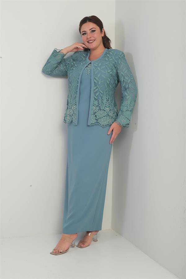 Beaded and Lace Lined Dress and Jacket Set, Plus Size, Two-Piece
