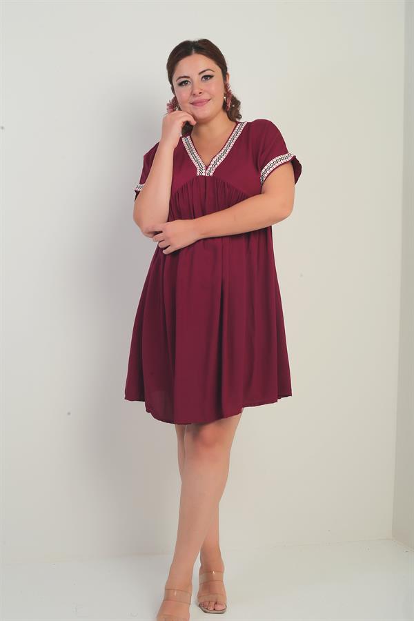 Kadın Yaka-Kol Zigzag Şerit Detaylı Büyük Beden Elbise