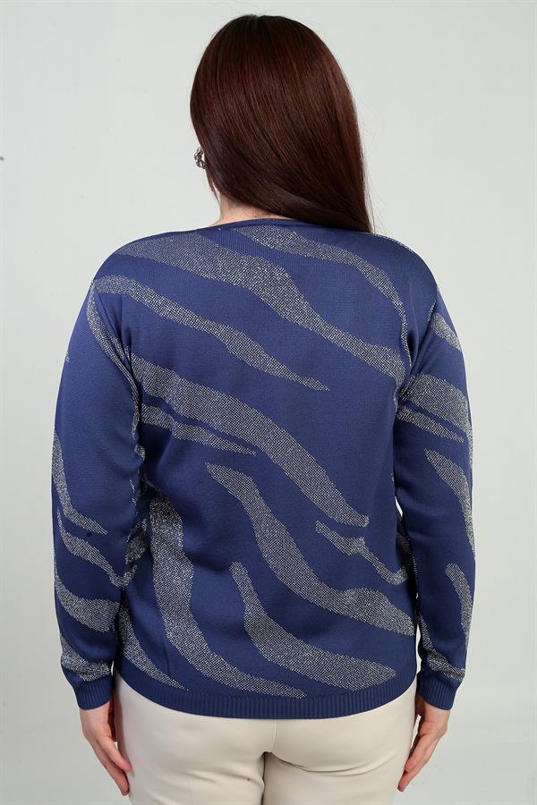 V-Neck Glittery Zebra Pattern Plus Size Blouse