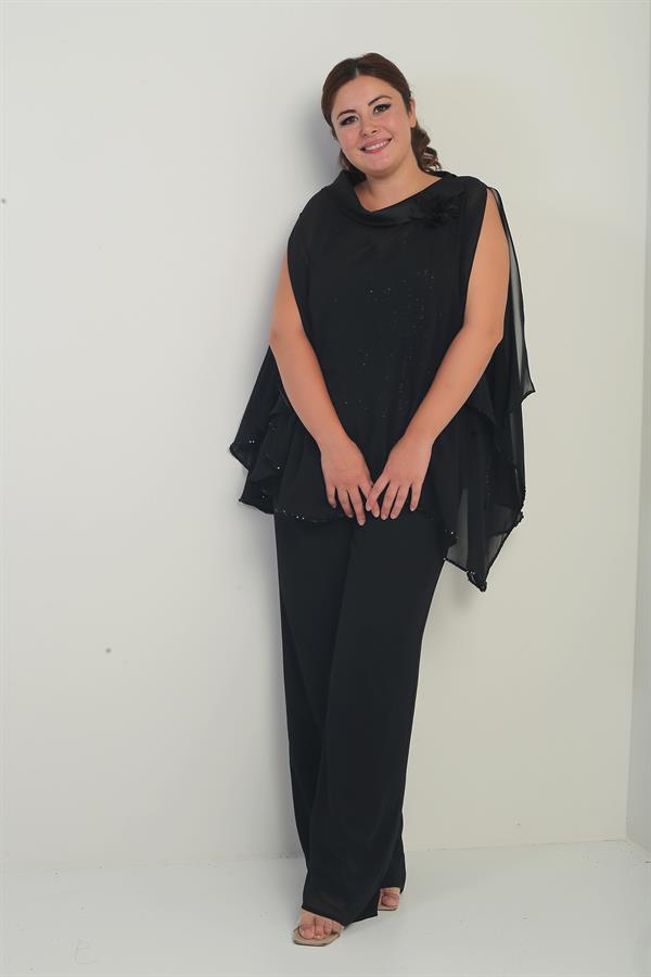 Cape en satin à col et doublure à sequins pour femme, chemisier sans manches, pantalon palazzo, ensemble 3 pièces en mousseline doublée grande taille