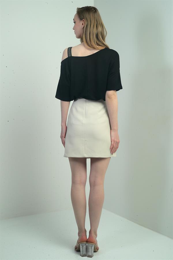 Kadın Kapak Detaylı Kısa Etek