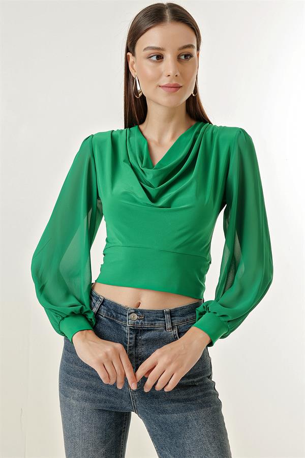 V-neck, chiffon lycra blouse with sleeves