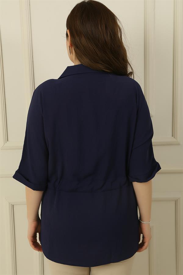 Plus Size Ayrobin Tunic Shirt with Belt and Button Front