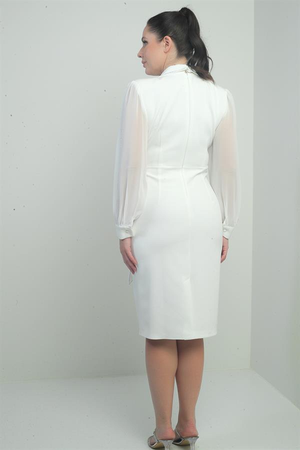 Women's Wrap-Neck Dress with Chiffon Sleeves, Beaded Waist Detail, Self-Interfacing, Half-Lined, Plus Size.