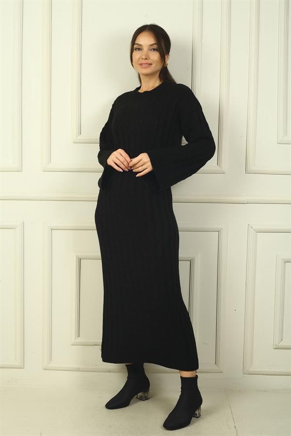 Kadın Saç Örgülü Rahat Kalıp Akrilik Uzun Elbise