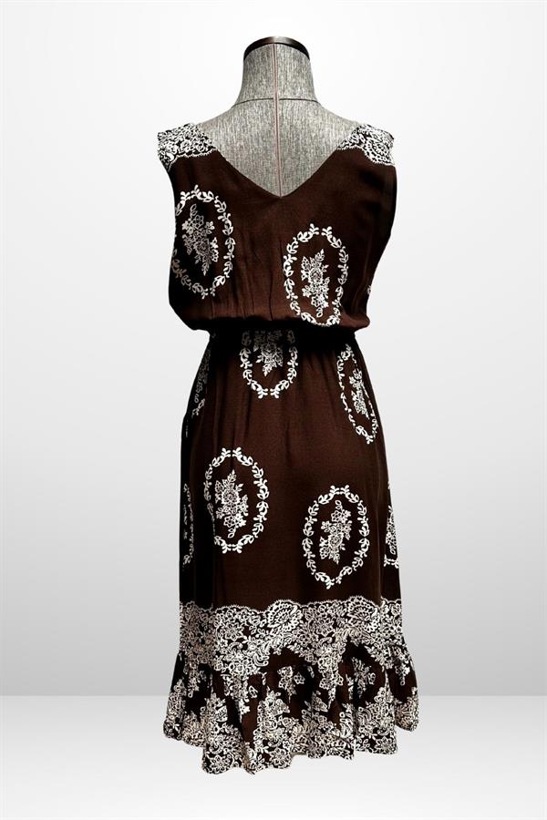 Kadın Ön Arka v Yaka Beli Lastikli Cepli Çiçek Desenli Rahat Kalıp Elbise