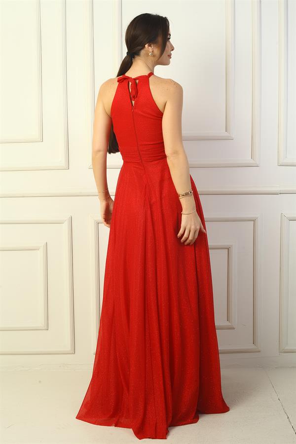 Robe de soirée longue à sequins, dos nu, buste plissé, doublée, pour femme