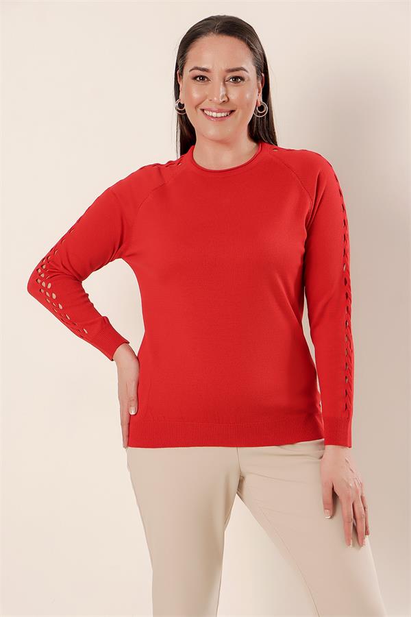 Plus Size Acrylic Sweater with Sleeve Detail