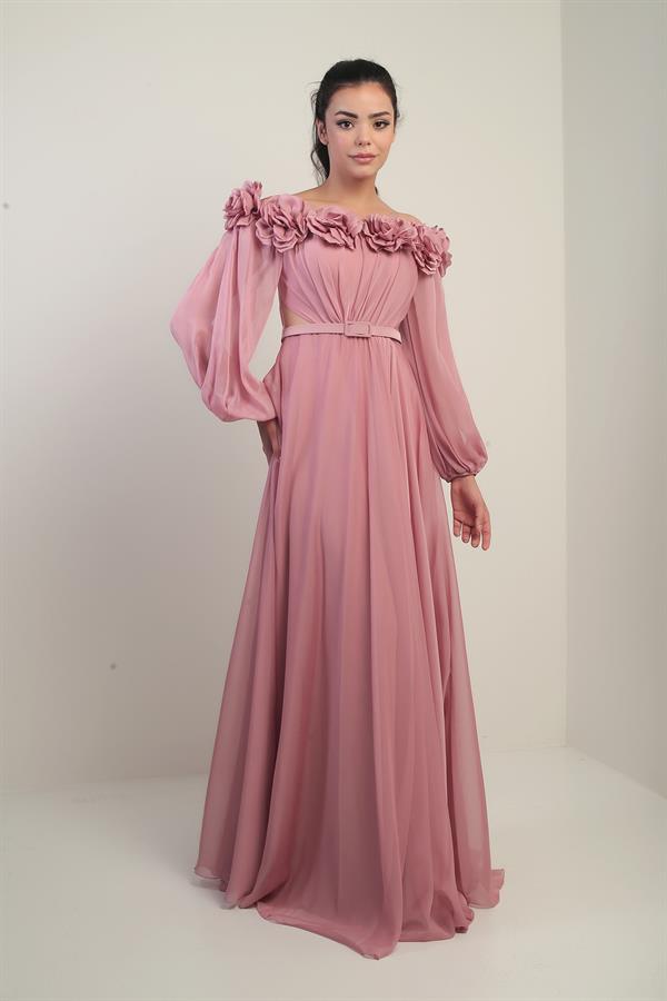 Robe longue en mousseline doublée, ceinturée, à encolure Madonna et imprimé floral pour femme