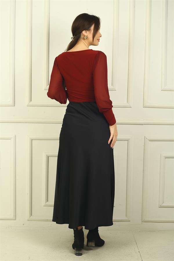 Jupe longue en satin pour femme avec taille élastique