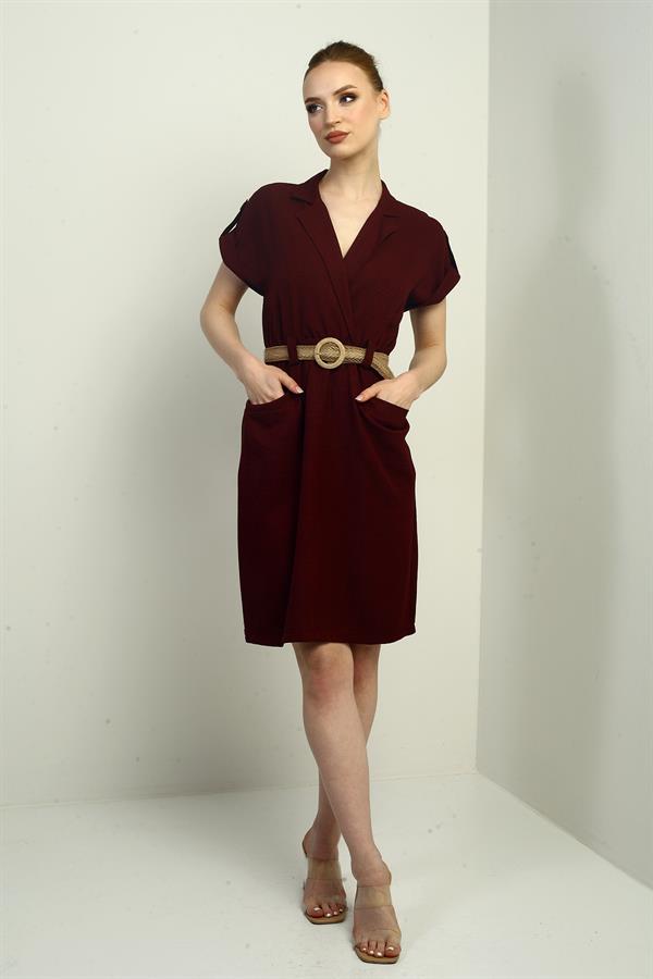 Women's Dress with Patch Pockets and Belt Waist