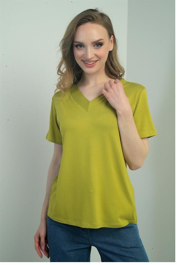 Chemisier fendu à manches courtes et col en V pour femme