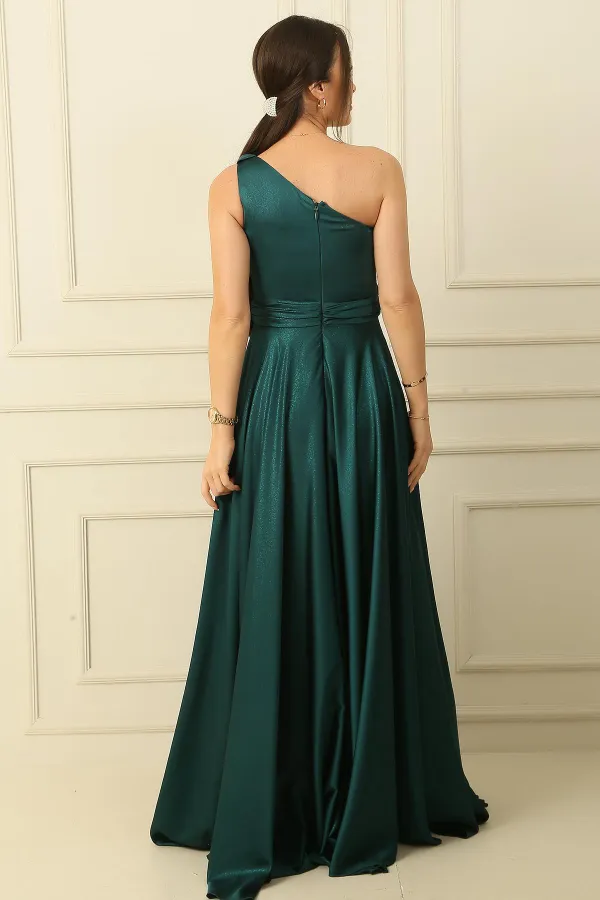 Tek Omuz Drapeli Astarlı Krep Elbise