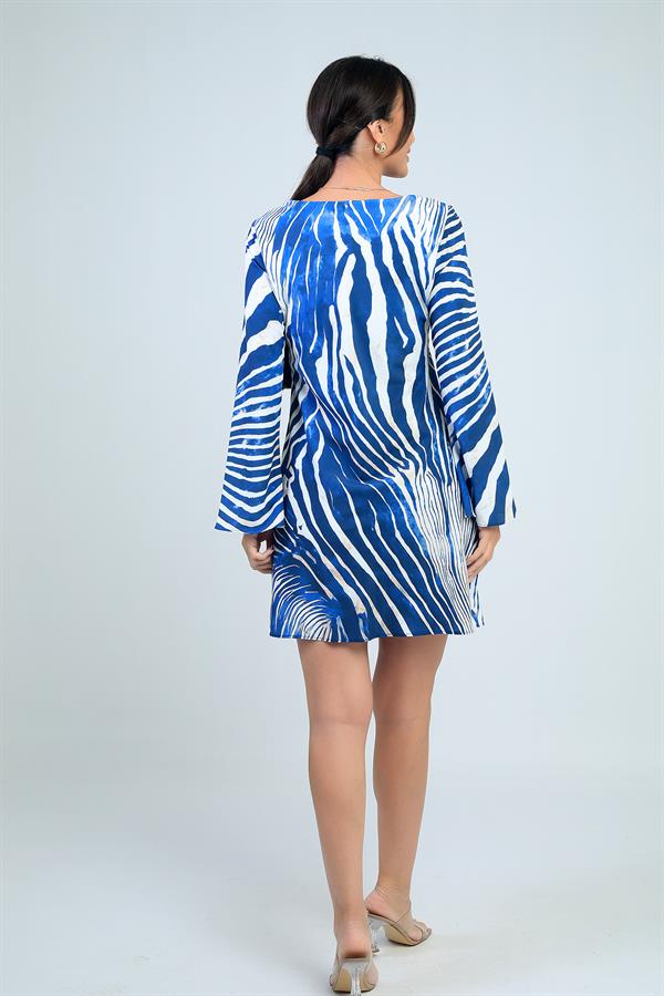 Robe courte doublée à col rond et manches espagnoles, imprimé zèbre, pour femme