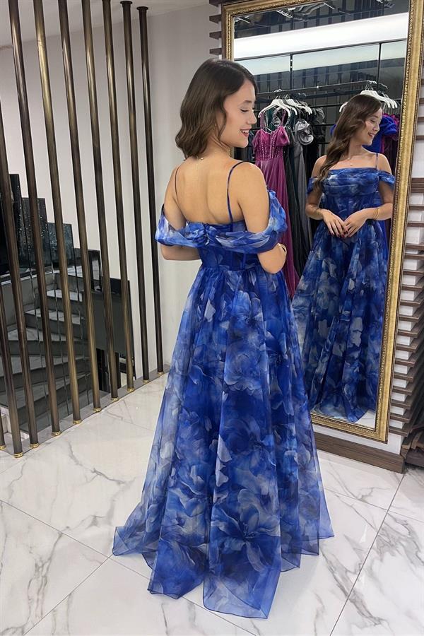 Robe longue en organza floral à fines bretelles et manches basses pour femme, drapée sur le devant, doublée