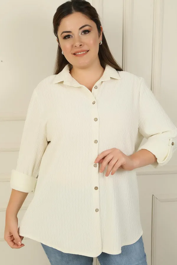 Fold-up Sleeve Waffle Plus Size Shirt
