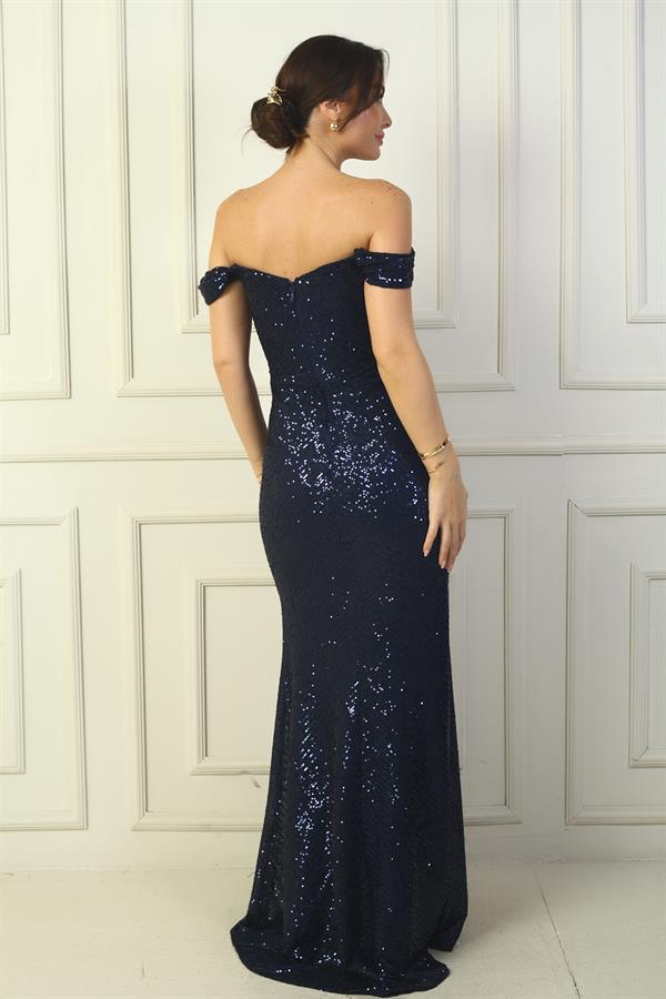 Thick-strapped, lined, ruched front sequined long dress
