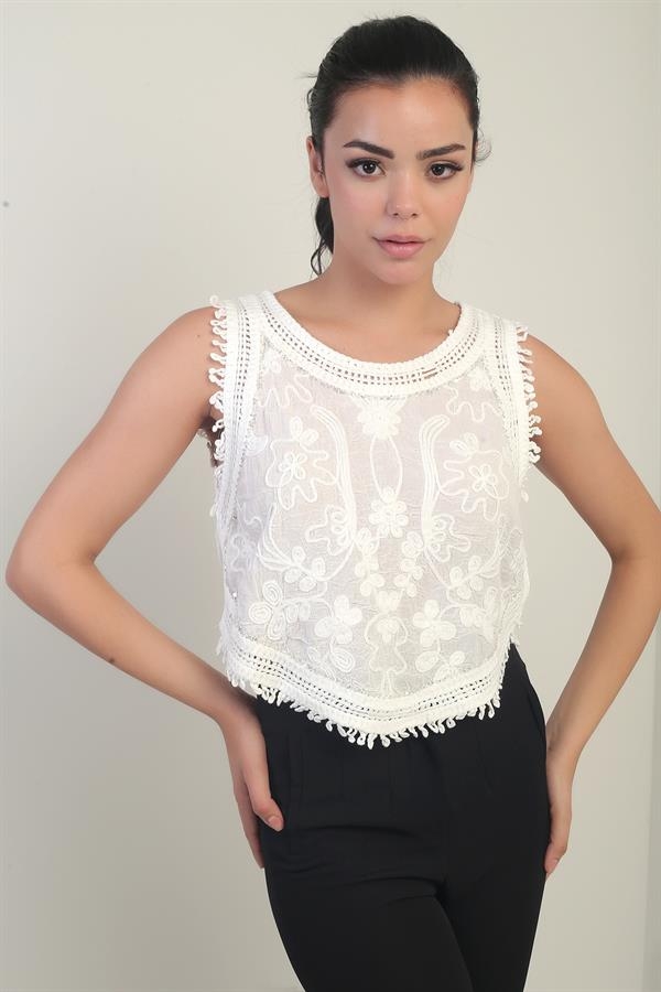 Chemisier festonné brodé à paillettes et perles pour femme