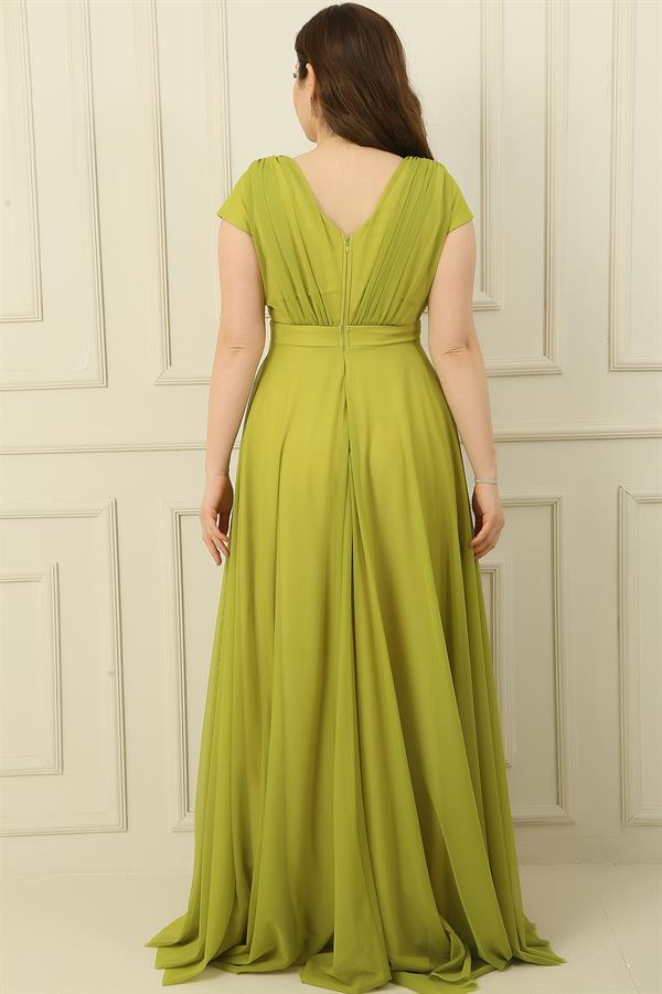 Wrap Neck, Lined, Nail Sleeve, Full Circle, Flared Chiffon Tulle Plus Size Long Dress