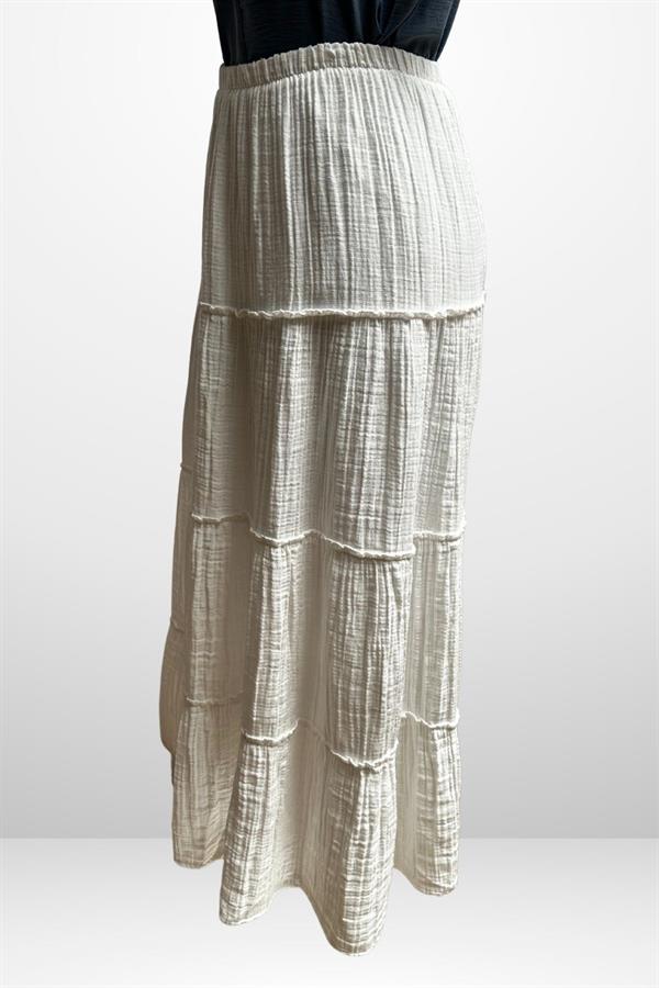 Kadın Beli Lastikli Katlı Müslin Uzun Etek