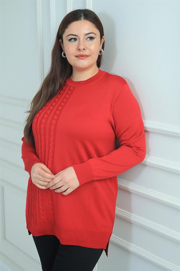 Kadın Tek Taraf Saç Örgülü Büyük Beden Likralı Tunik Bluz