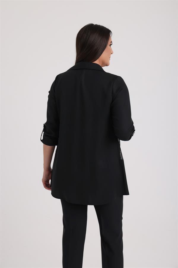 Women's Sleeveless Lycra Blouse and Fold-Sleeve Mesh Jacket, Plus Size, 2-Piece Set