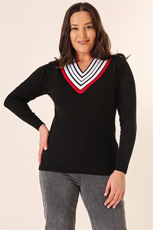 Pull en maille rayé à col V grande taille