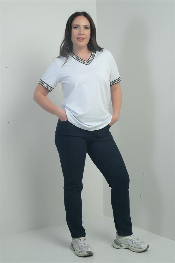 Jean taille haute à jambes droites en lycra pour femme, grandes tailles