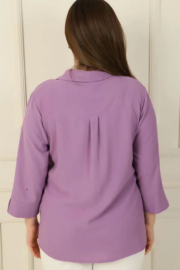 Polo Collar Pocket Quarter Sleeve BB Blouse