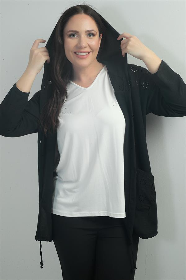 Cardigan grande taille pour femme, à capuche, boutonné sur le devant, avec poches et volants