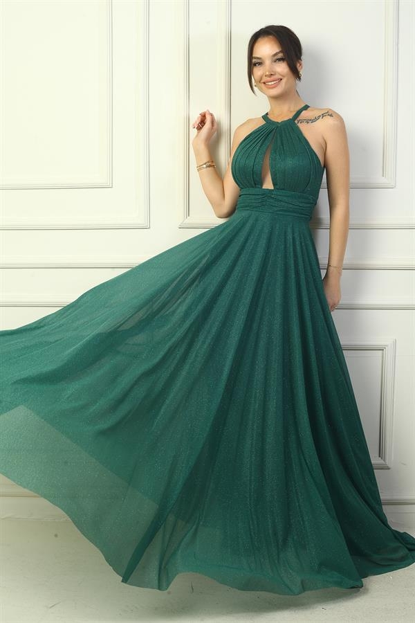 Robe de soirée longue à paillettes plissée et doublée pour femme