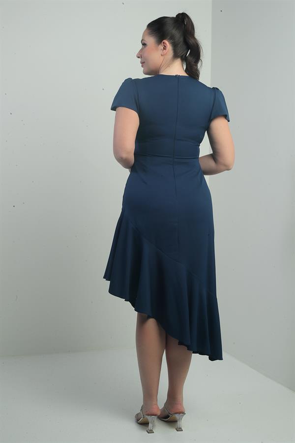 Robe en crêpe grande taille pour femme, décolleté cache-cœur, jupe à volants doublée et drapée sur le devant