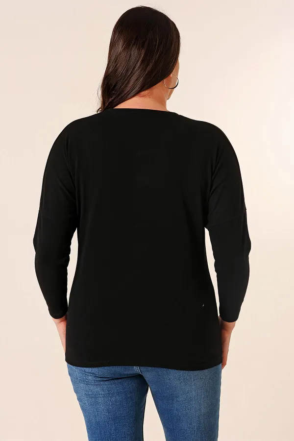 V-Neck Stone Printed Batwing Sleeve Plus Size Strawberry Blouse