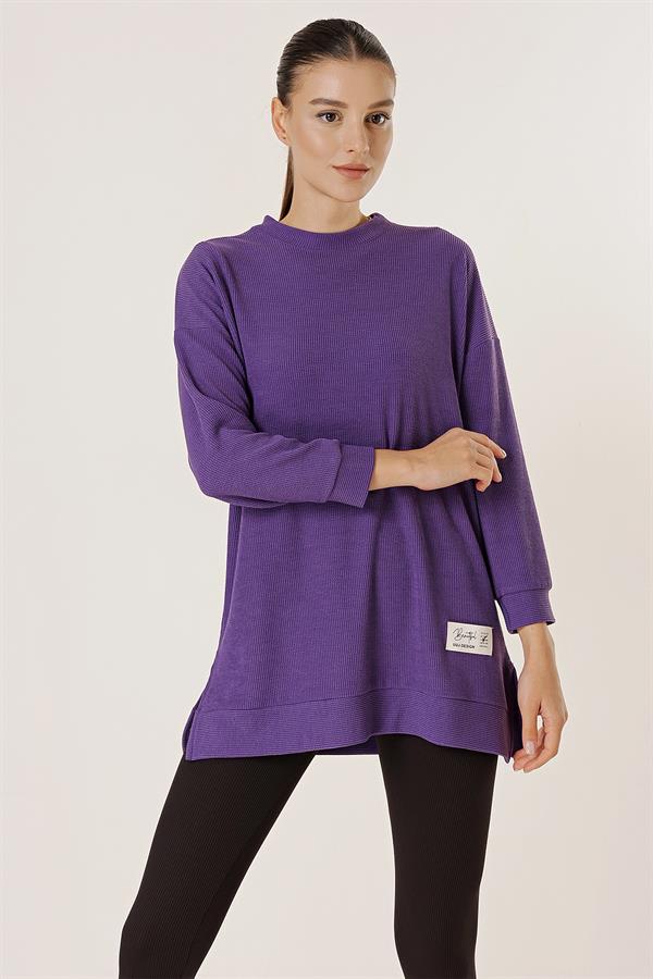 Yanları Yırtmaçlı Örme Tunik Bluz