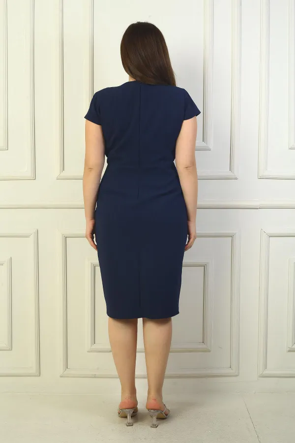 Kadın Kruvaze Yaka Yarım Ay Kollu Taş Detaylı Önü Yırtmaçlı B.B. Elbise