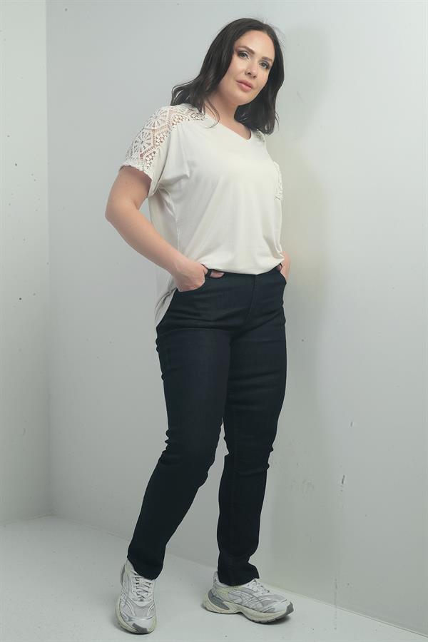 Jean taille haute à jambes droites en lycra pour femme, grandes tailles