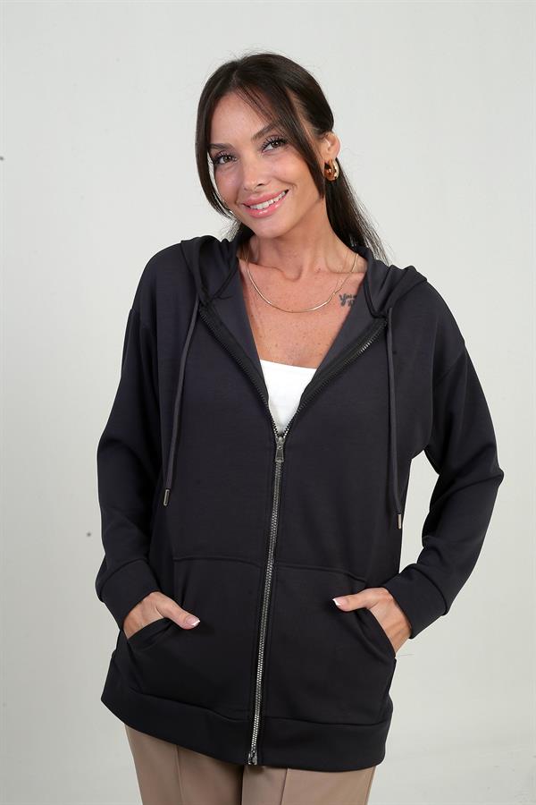 Gilet Osyho à capuche pour femme, poche kangourou et fermeture éclair sur le devant