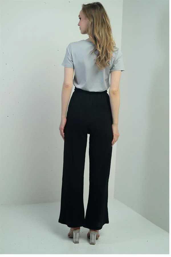 Kadın Müslin Palazzo Beli Lastikli Cepli Pantolon
