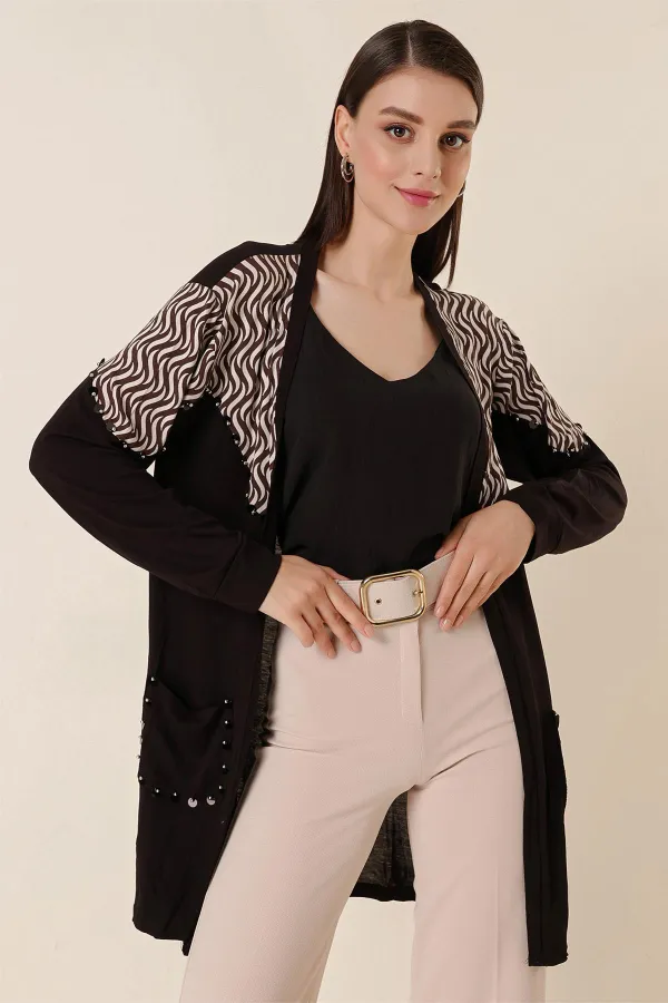 Pulpayet Detaylı Cepli S Desenli Likralı Hırka